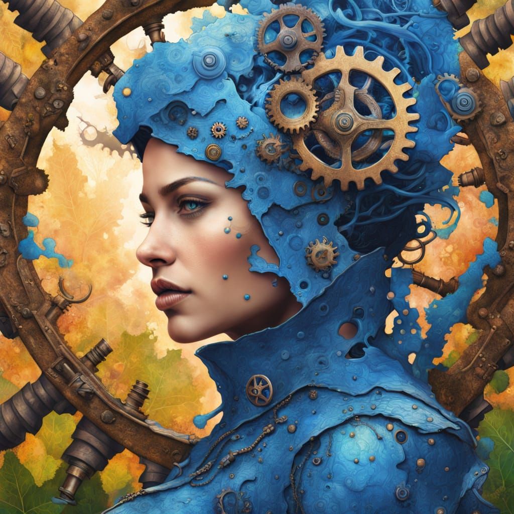 Steampunk Woman Portrait with Leaf Gears