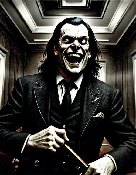 The Overlord's Maniacal Grin amidst a Haunting Hotel Haze