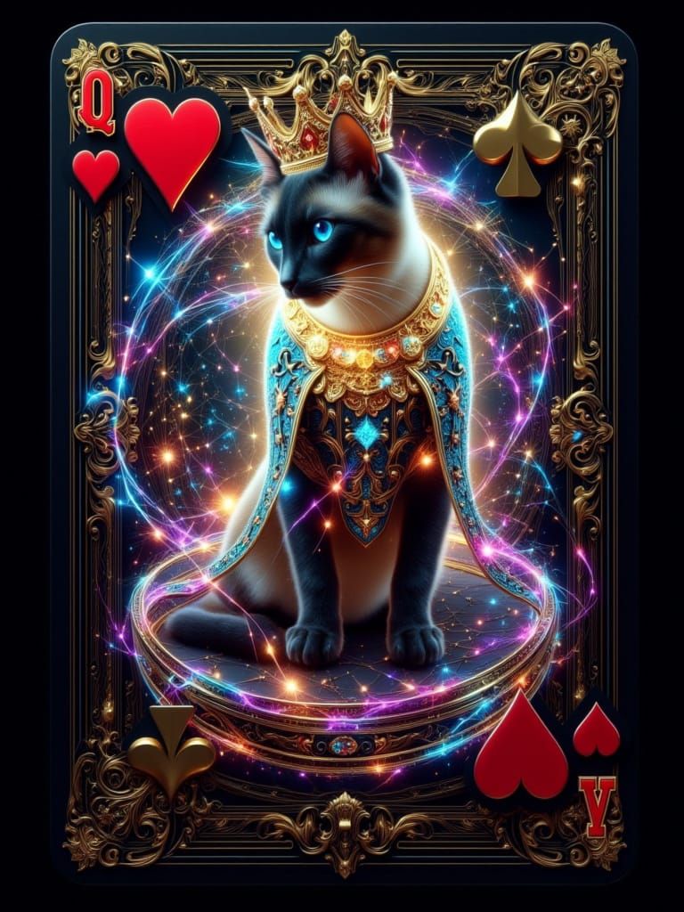 Queen of Spades Siamese Cat Arcane Card