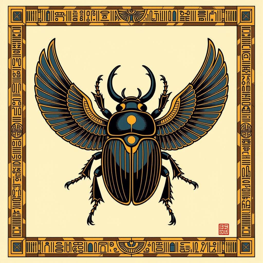 Winged Scarab Beetle: Egyptian Art with Modern Minimalism