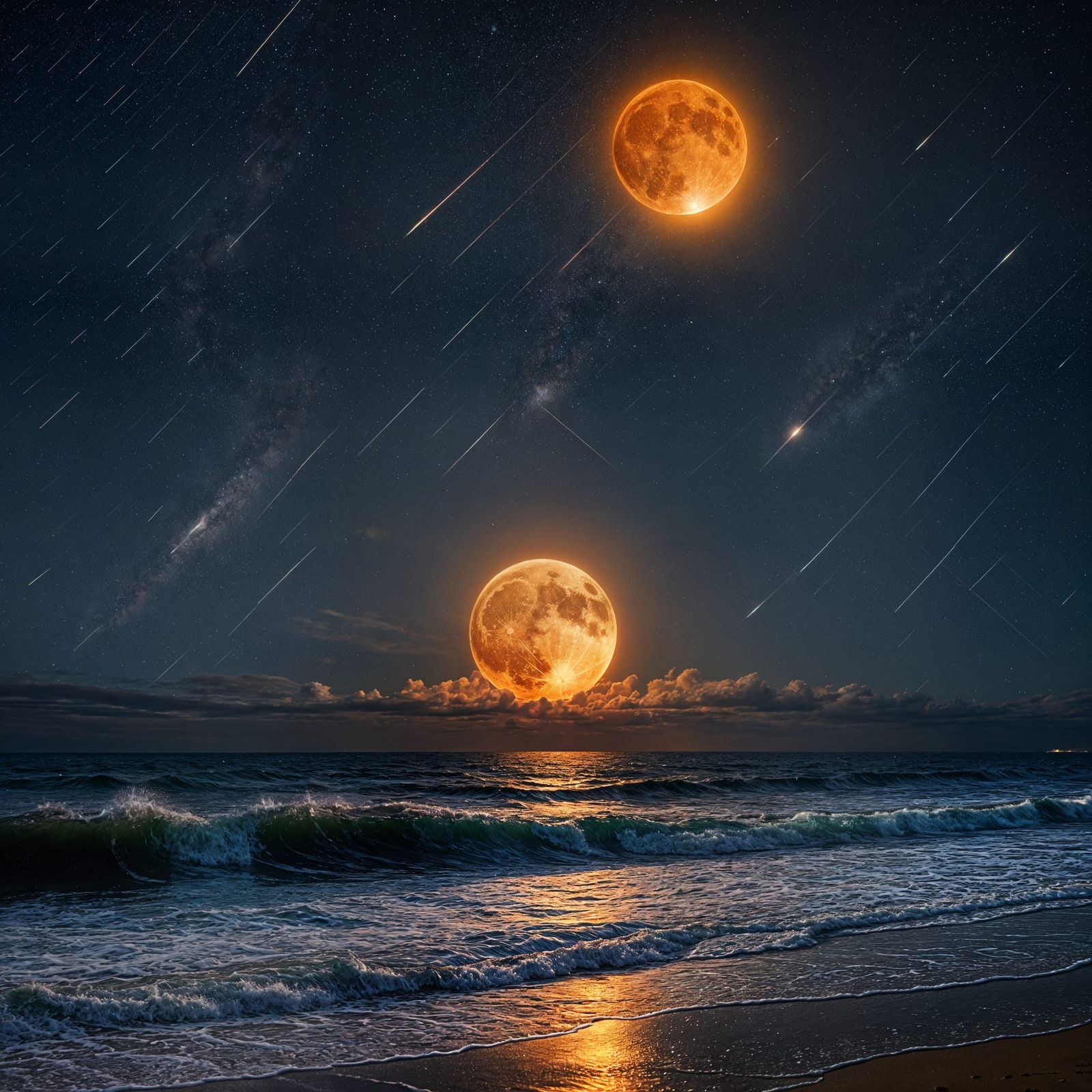 Cosmic Oceanic Dreamscape with Meteor Showers and Reflected....