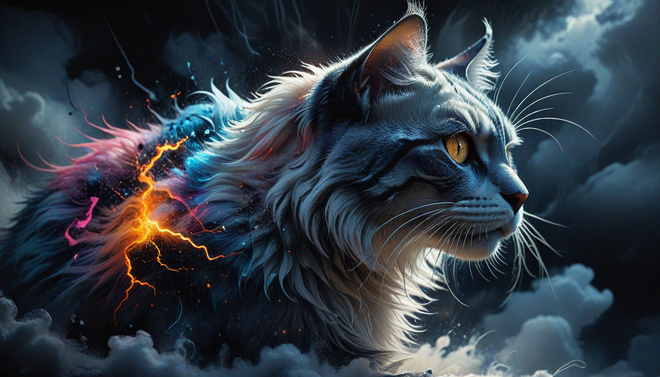 Dramatic Storm Cat on Neon City Streets