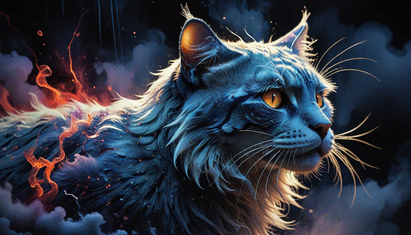 Epic Storm Cat Illuminates Electric Avenue in Cyberpunk Digi...