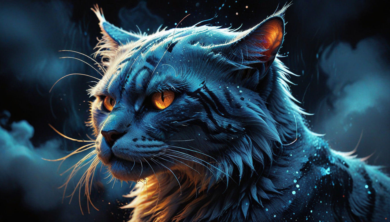 Stormy Feline Encounter on a Neon-Lit Street