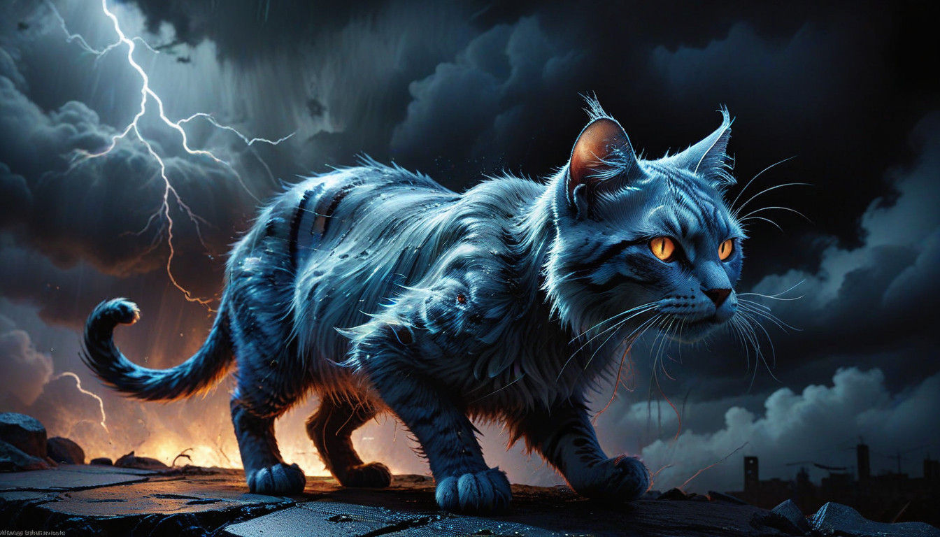 Electric Storm Cat: Cyberpunk Digital Art