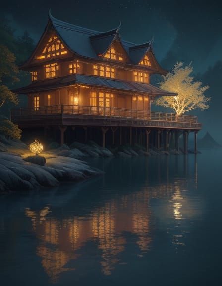 Dreamlike Lagoon at Full Moon