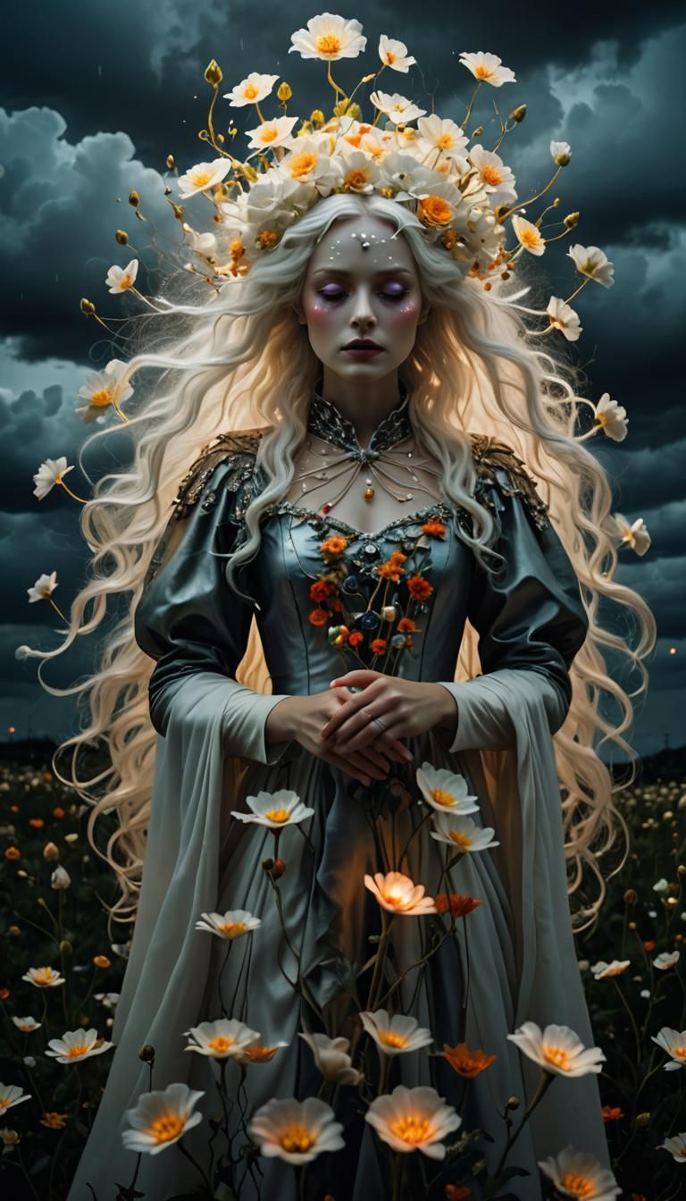 Ethereal Surrealist Goddess in Stormy Dreamscape