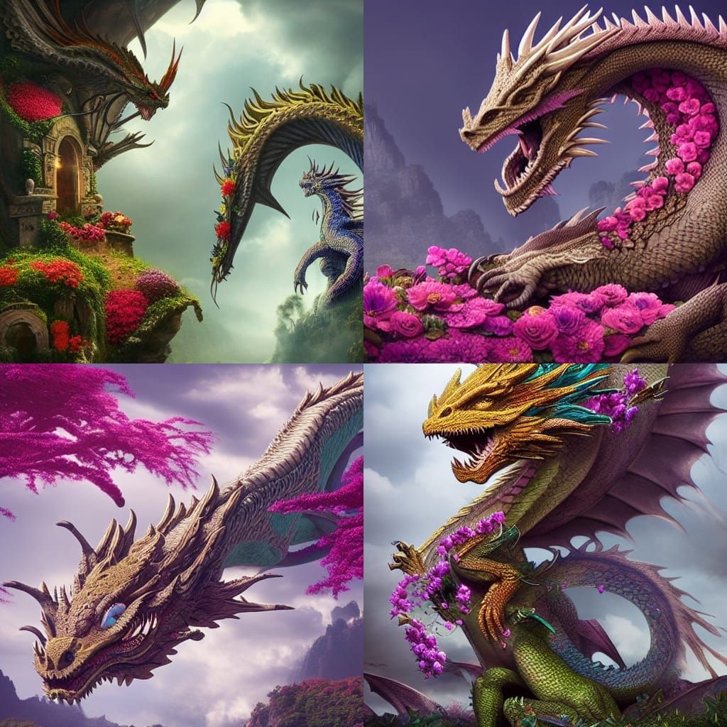 Epic Floral Dragon in Cinematic Digital Style