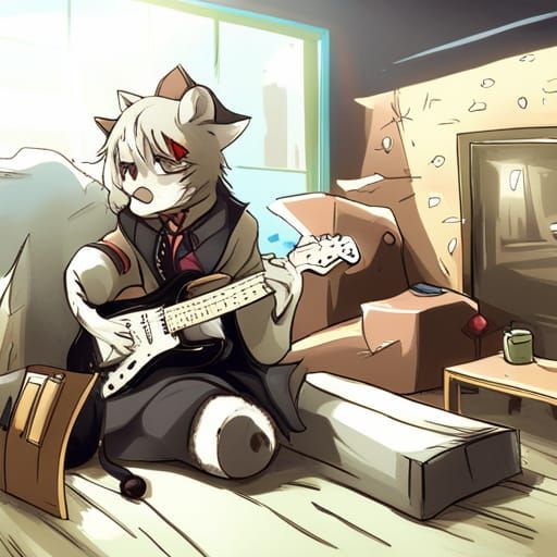 Anime Guitar Cat Performs Concert