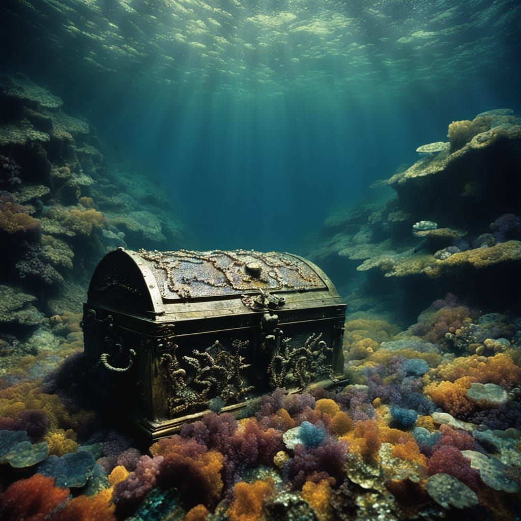 Sunken Treasure in Vibrant Underwater Scene