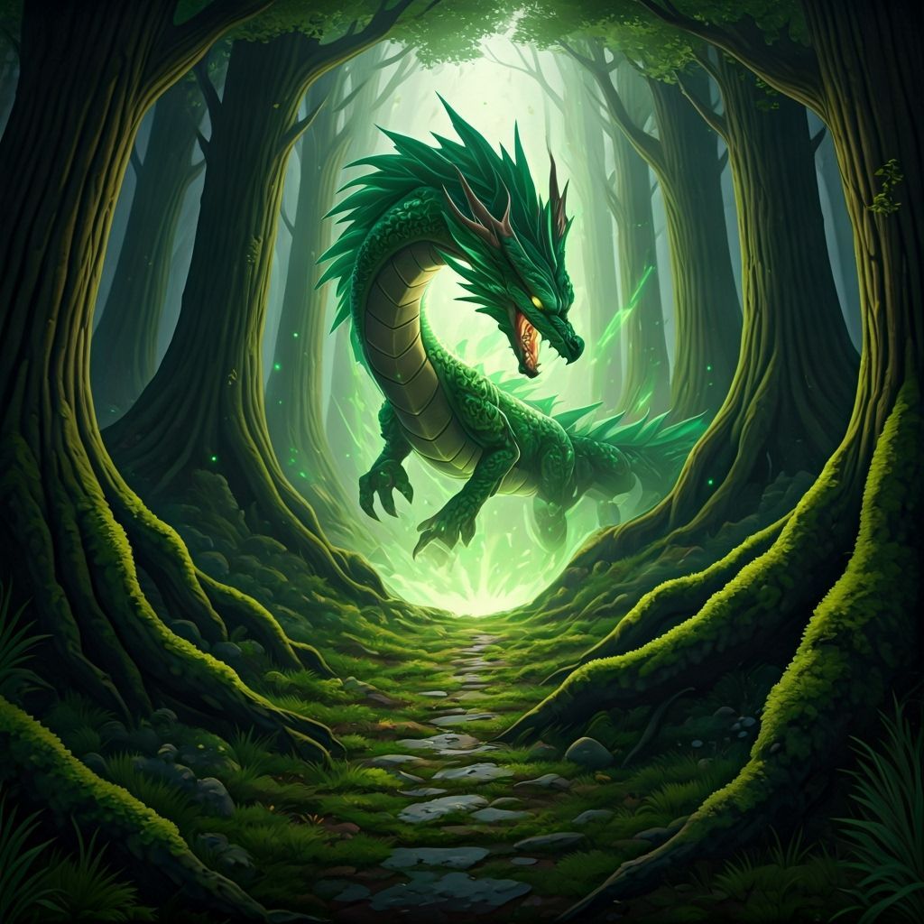 Majestic Green Dragon Emerges: Anime-Inspired Fantasy Art