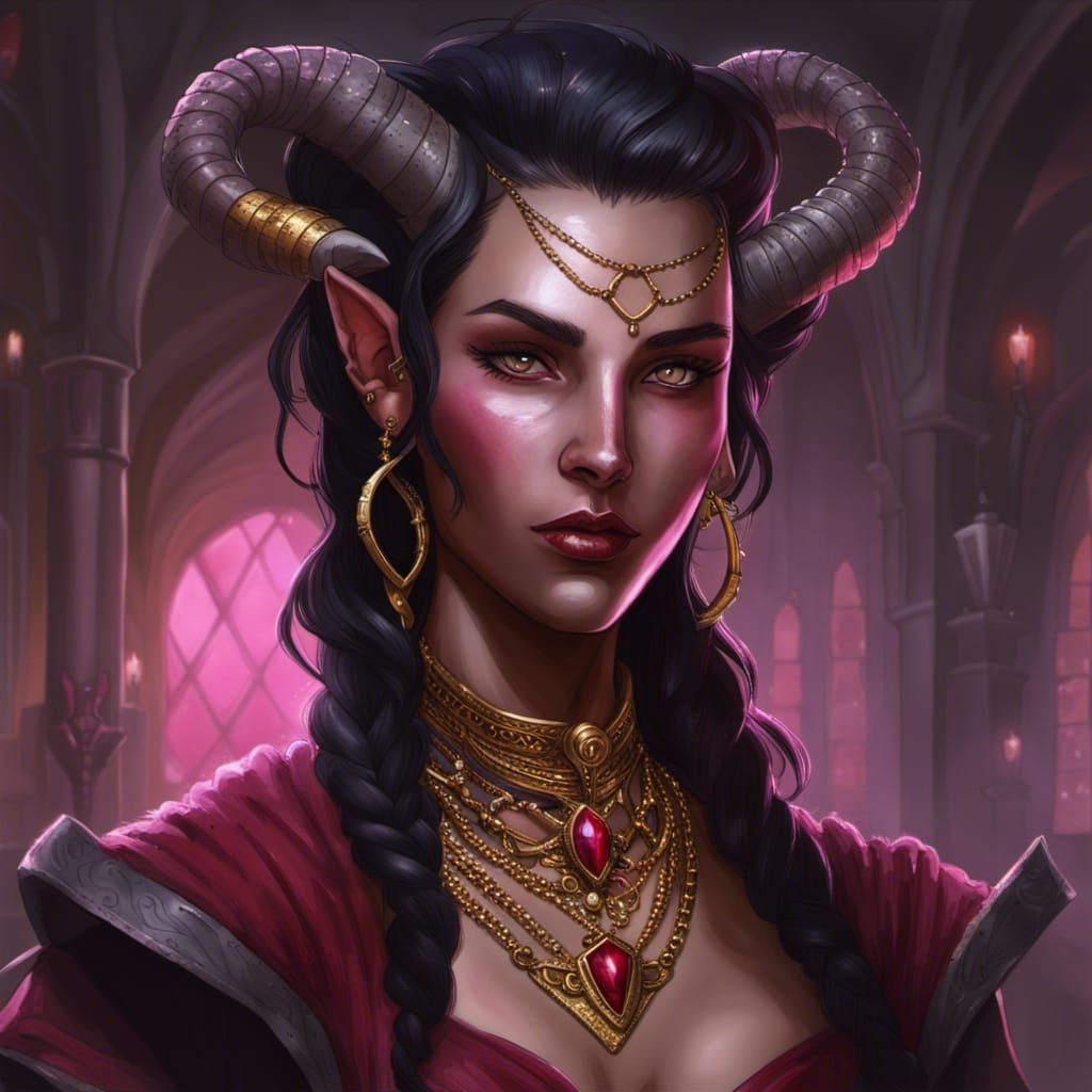 Blind Tiefling Female Shop Owner in a DnD Bookstore in Elega...