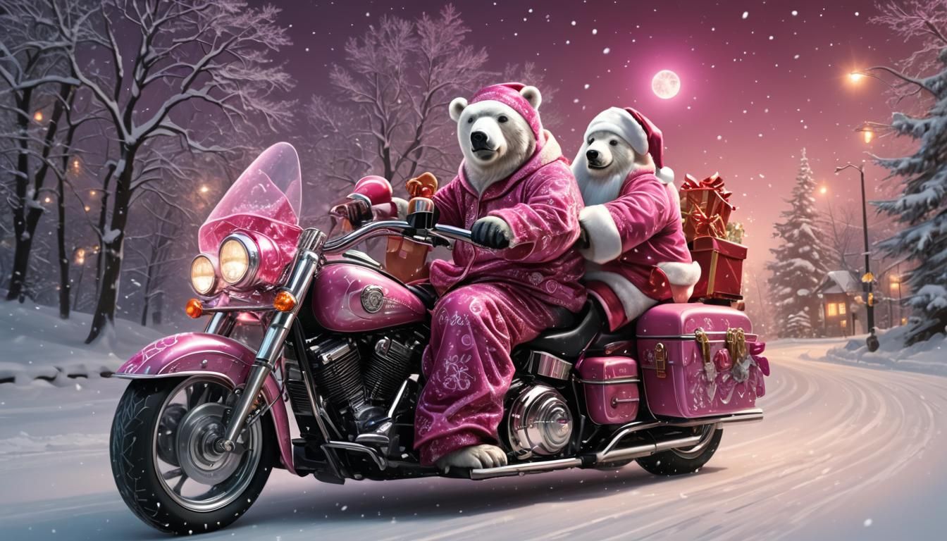 Futuristic Polar Bear Cruises Down Snowy Highway on Glowing....