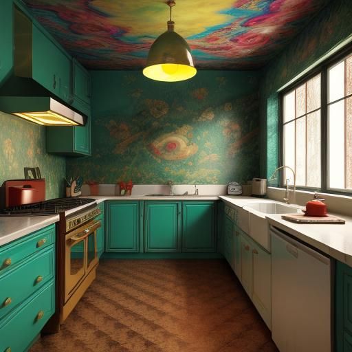 1950s Kitchen in Vibrant, Hyperrealistic Style