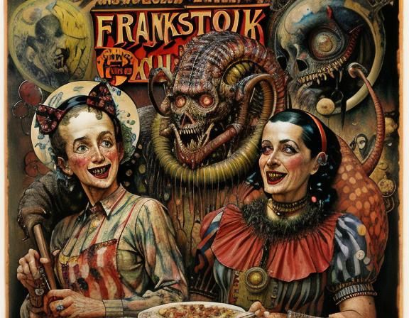 Surreal Freak Show Scene in Cosmic Horror Art Style