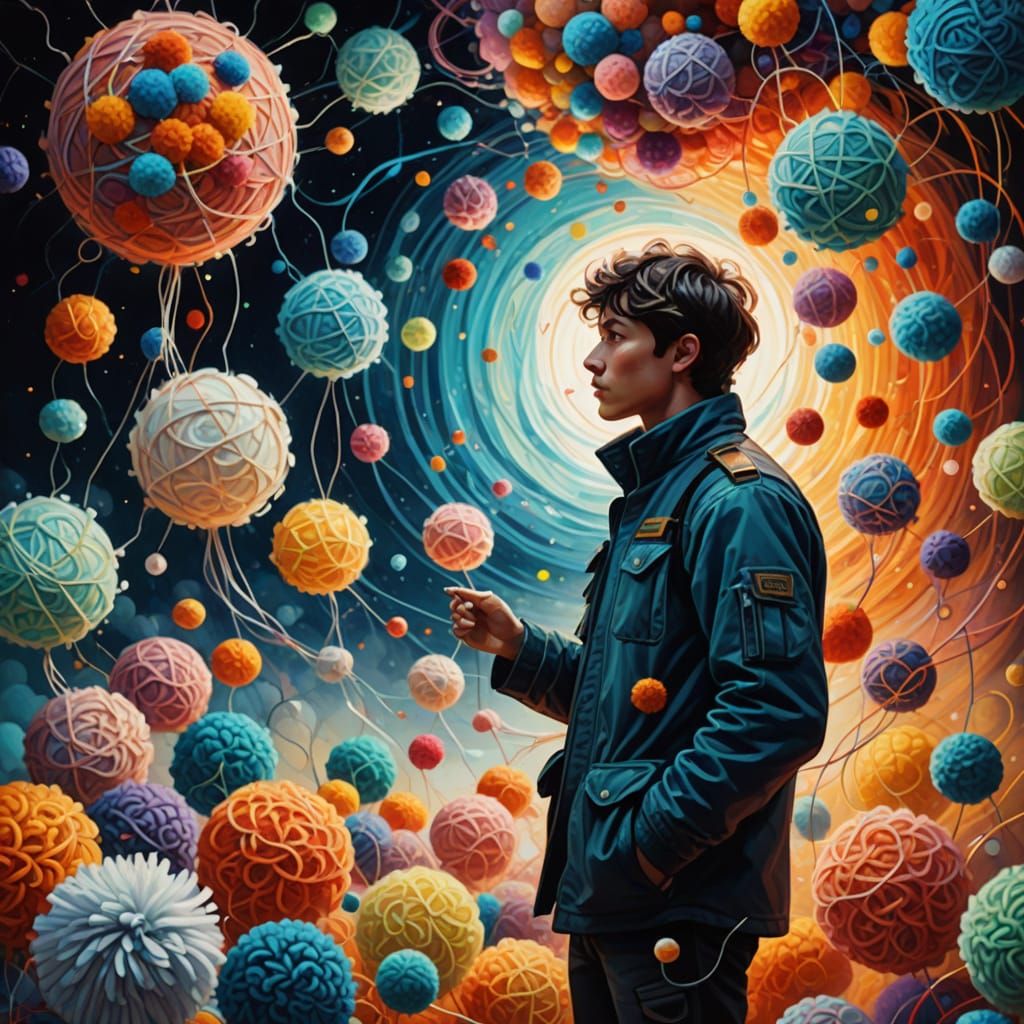 Pom Pom Vortex: Sci-Fi Surrealism in Oil Painting Style
