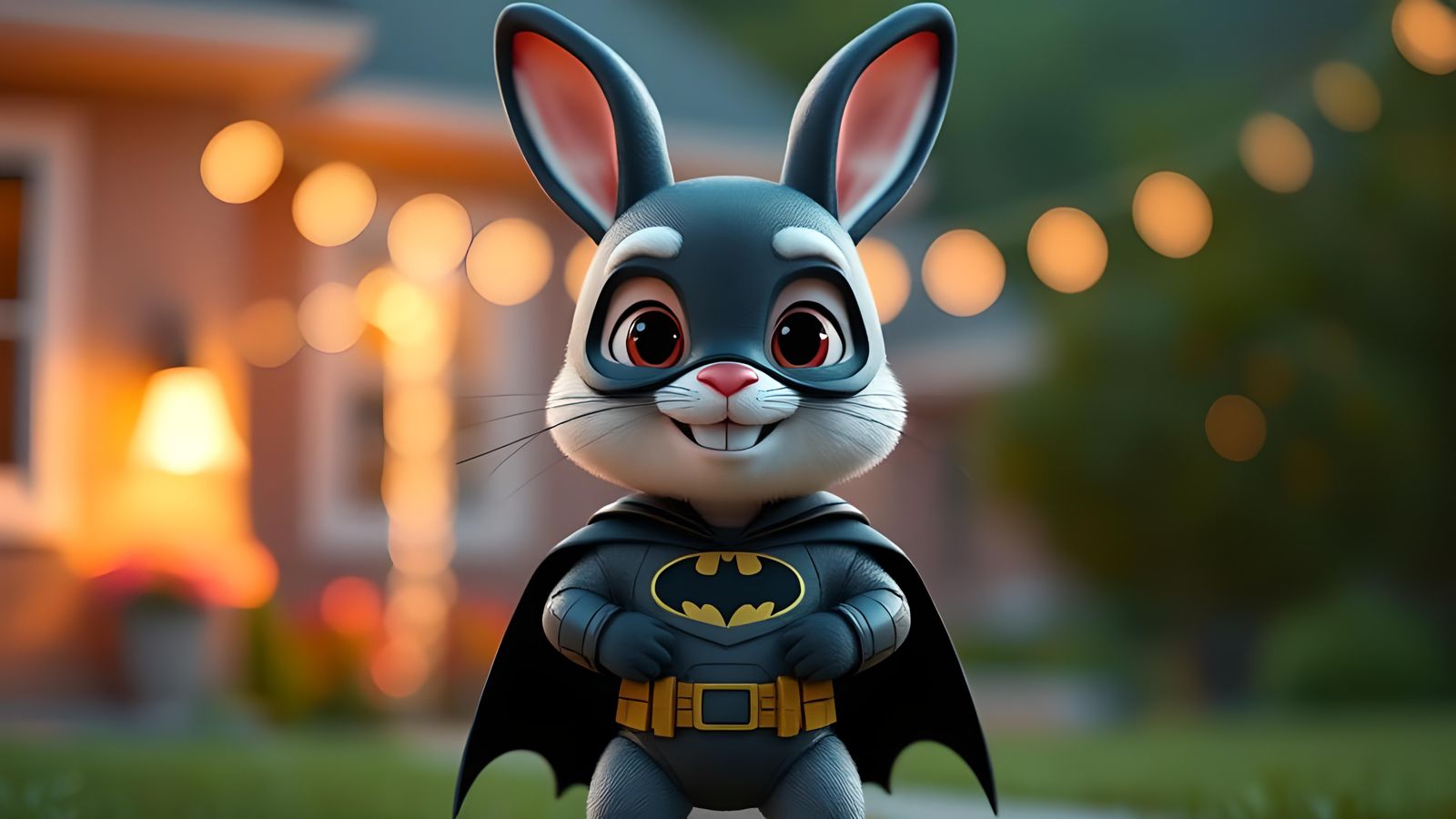 Chibified Rabbit Wears Batman Costume
