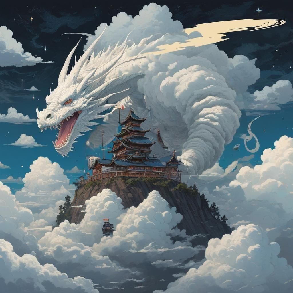 Ethereal Cloud Dragon in a Dreamlike Landscape