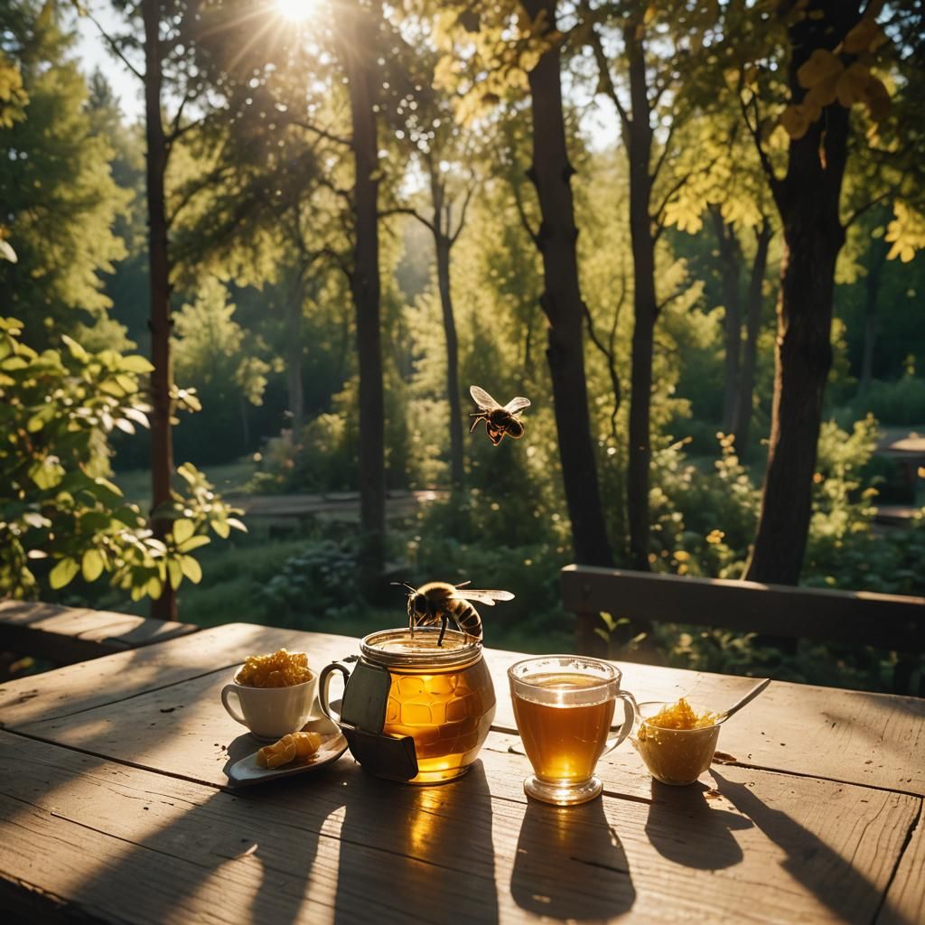 Vibrant Bee Collects Honey in Warm Golden Light