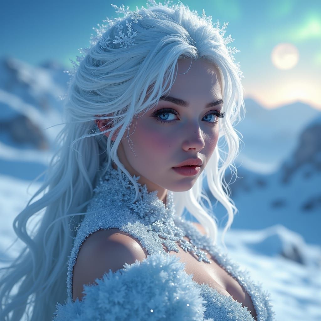 Surreal Goddess of Winter in Icy Radiance