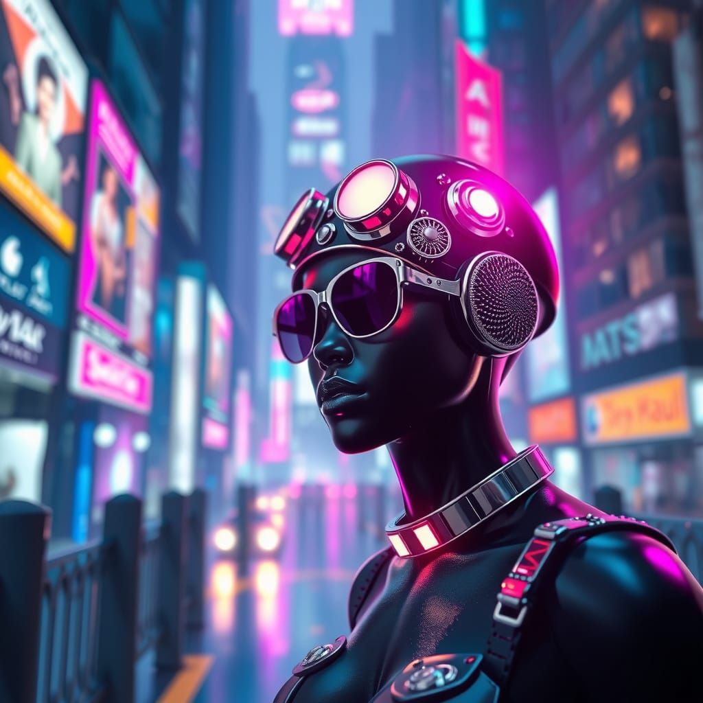 Steampunk Pin Up Beauty in a Vibrant Techno City