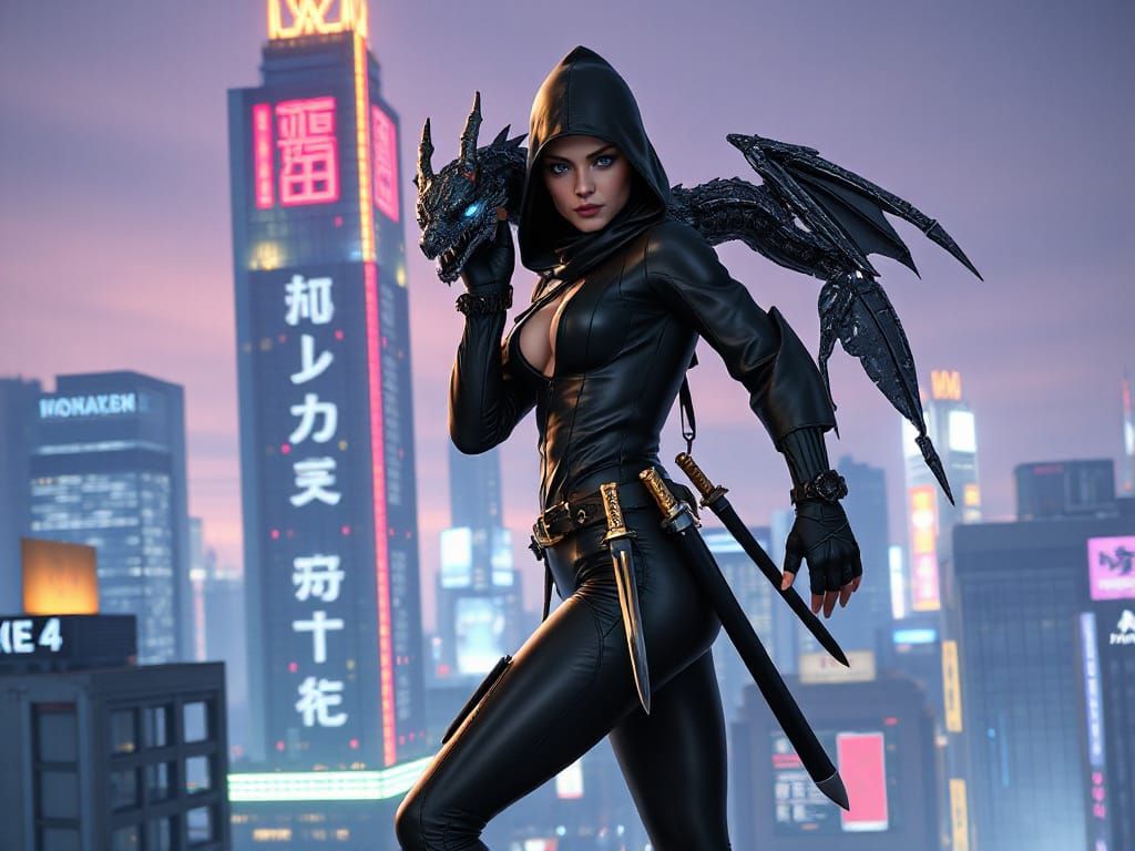 Cyberpunk Ninja in Neon Metropolis