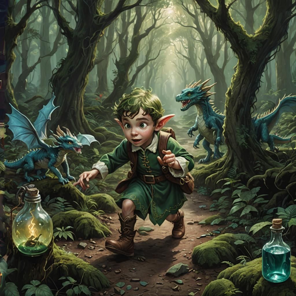 Glimmering Forest Elf in a Triumphant Landscape