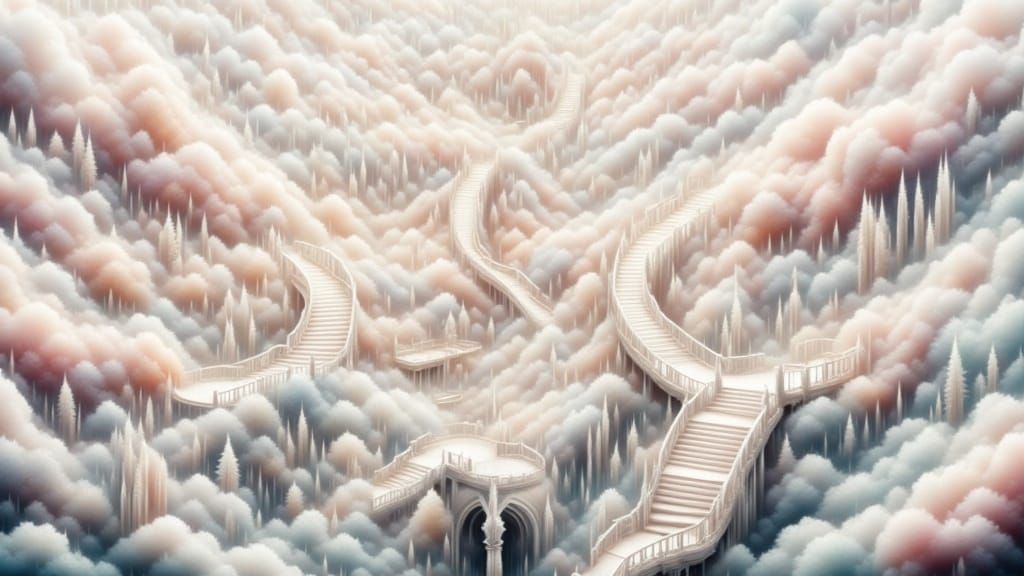 Whimsical Cloud Architecture with Grand Staircases