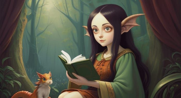 Whimsical Impasto Portrait of Dragon Girl with Pet Dragon