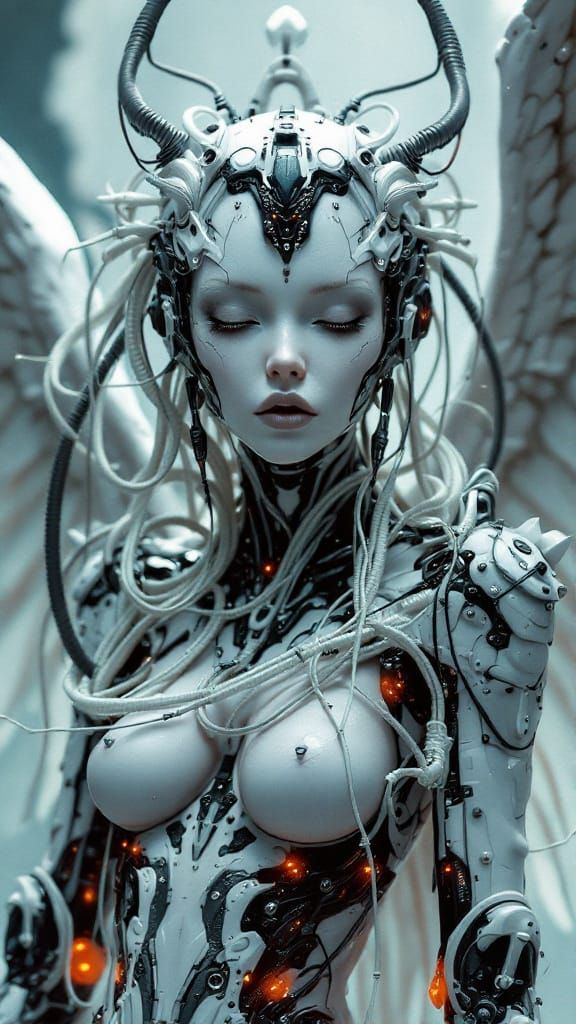 Angel of Extinction in Biomechanical Cyberpunk Style