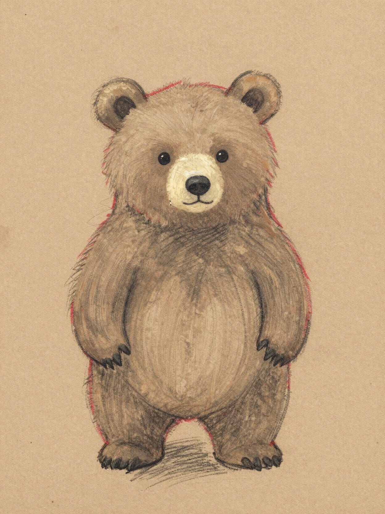 Naive Bear Illustration Over Rough Sketch