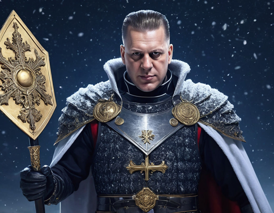 Stoic Knights Templar of Albion in Snowy Night Sky