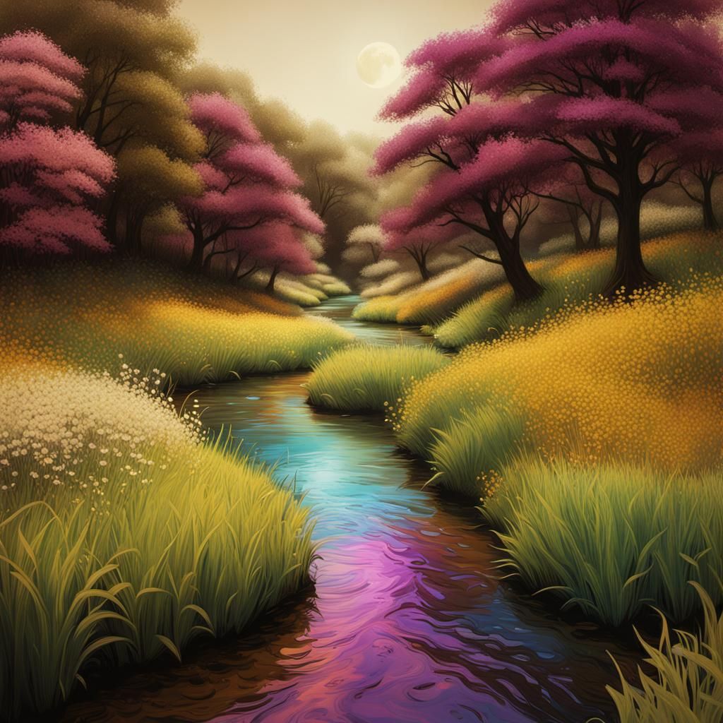 Surreal Creek Landscape in Triadic Colors