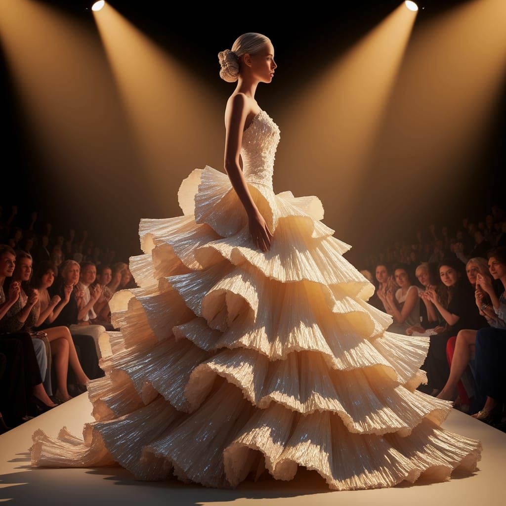 Elegant Lady Struts Down Catwalk in Iridescent Toilet Paper ...