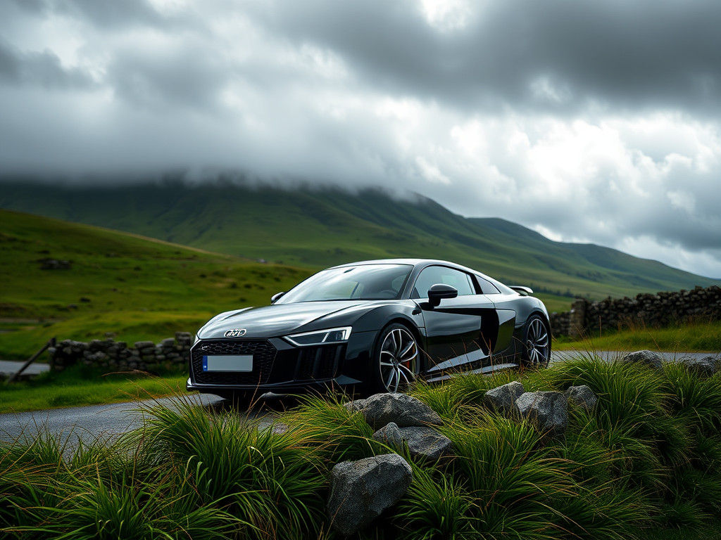 Audi R8 on Emerald Irish Hillside in Dramatic 8K Detail