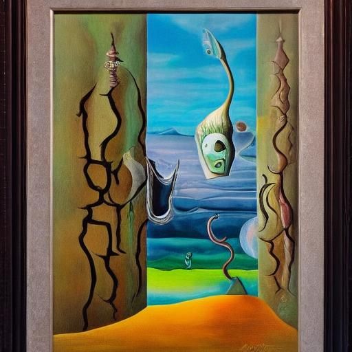 Surrealist Art Piece in Oil on Canvas with Matte Background