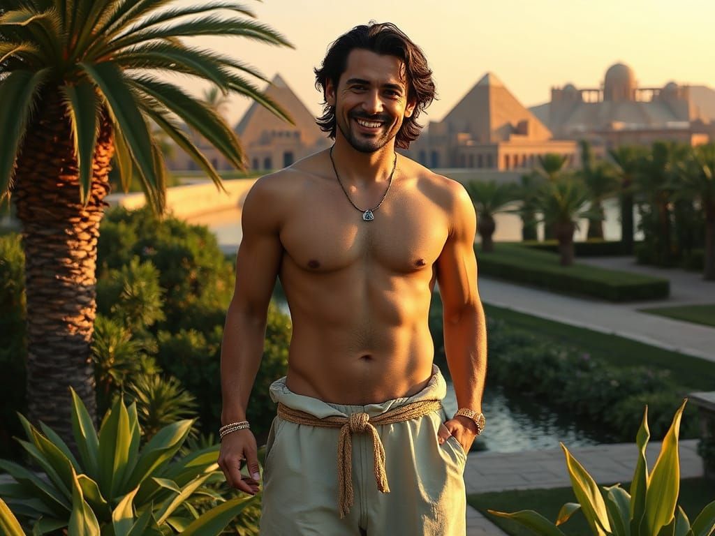 Egyptian Man in Garden, Photorealistic Style