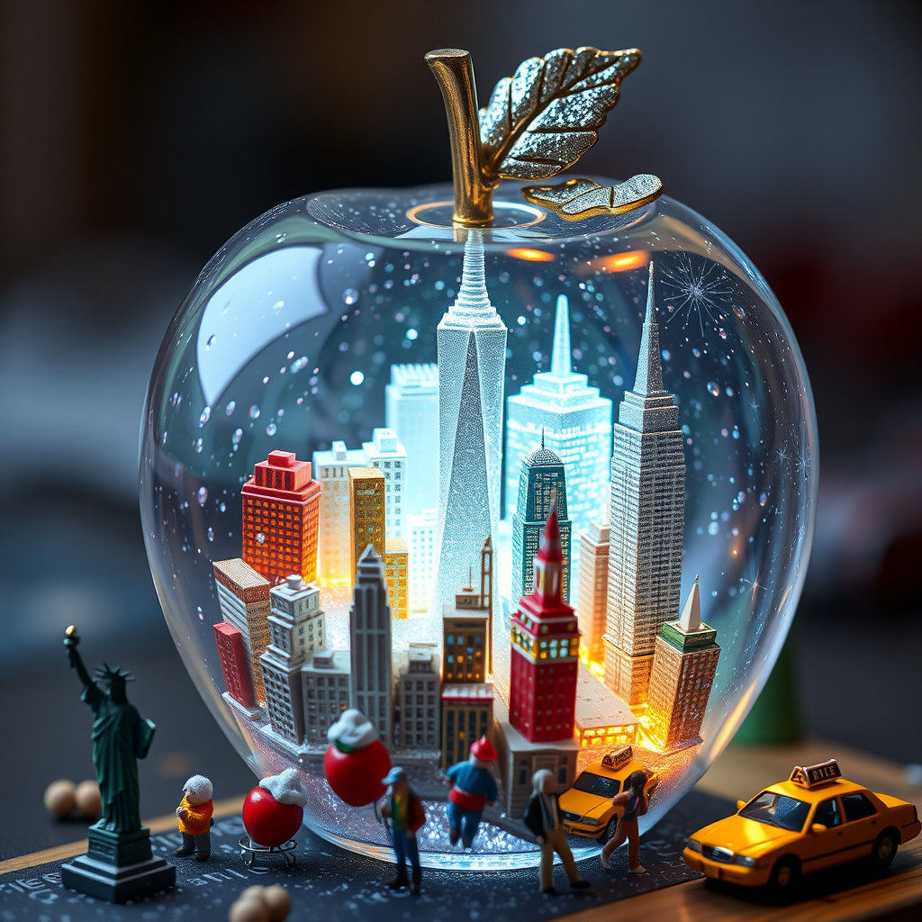 New York City Skyline in Glass Apple Diorama