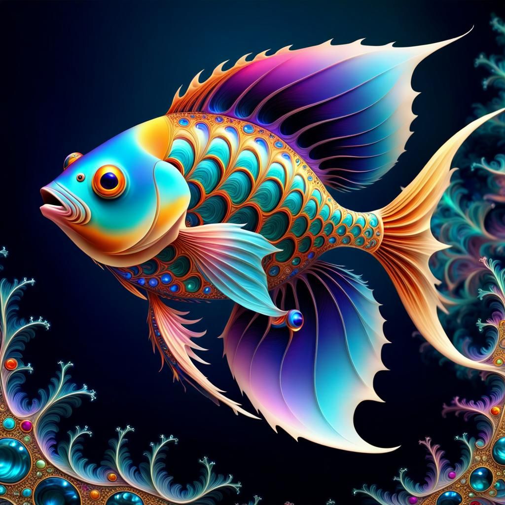 Vibrant Fractal Fish in Cosmic Waves