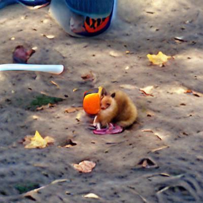 Surreal Autumn Park Scene with Animated Pumpkin Enjoying Can...