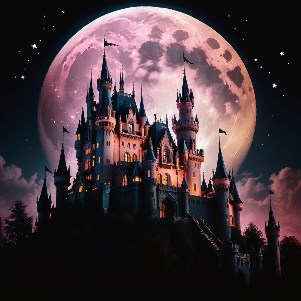 Ethereal Castle Under Silver Moonlight