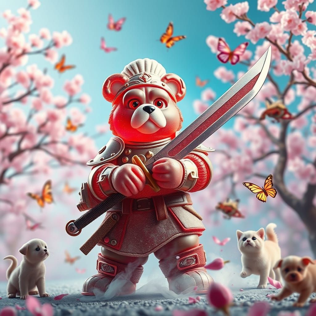 Gummy Bear Chef Warrior in Whimsical Wonderland