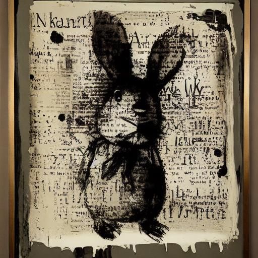 Whimsical Ink Splatter Art of a Rabbit Capturing an Ink Man