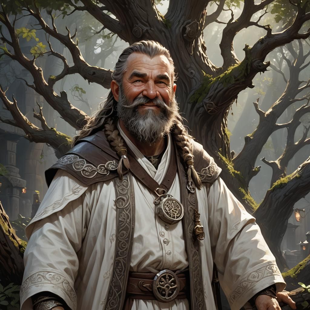 Stout Dwarf Temple Servant in Dark Fantasy