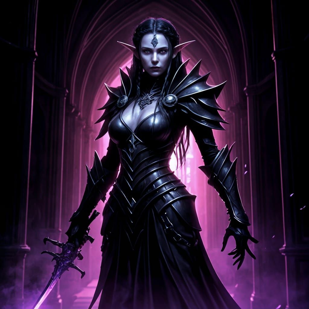 Gothic Drow Warrior with Obsidian Dagger