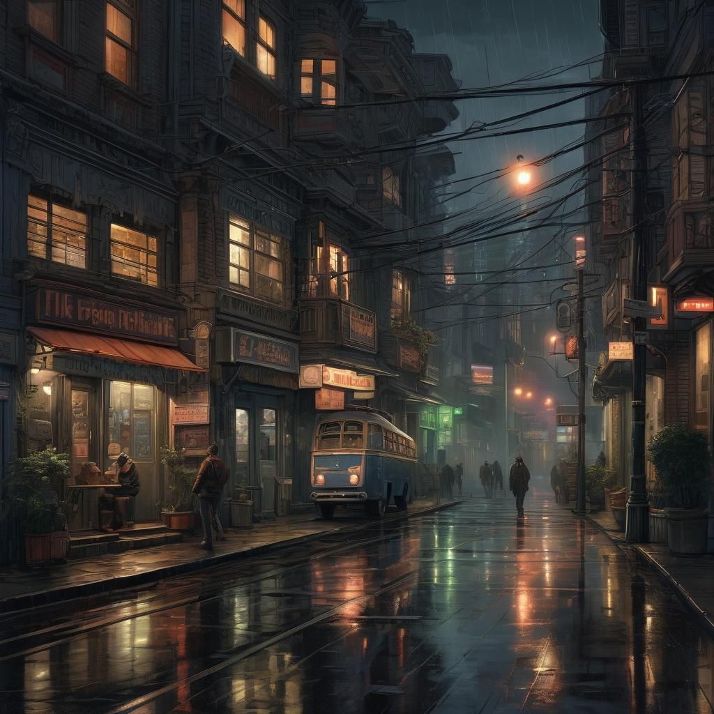 Rainy Streets of San Francisco in Comic Book Style