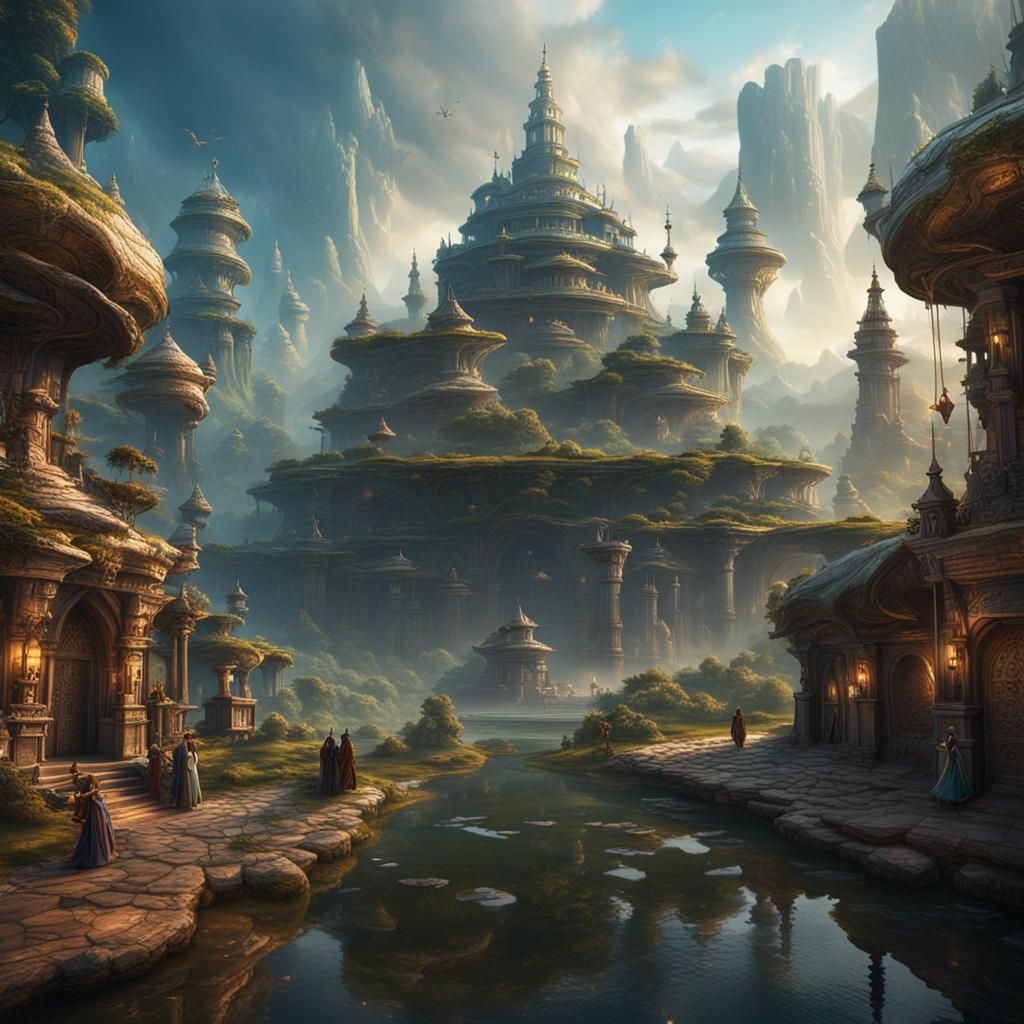 Civilisation in a Drop of Water Fantasy Scene