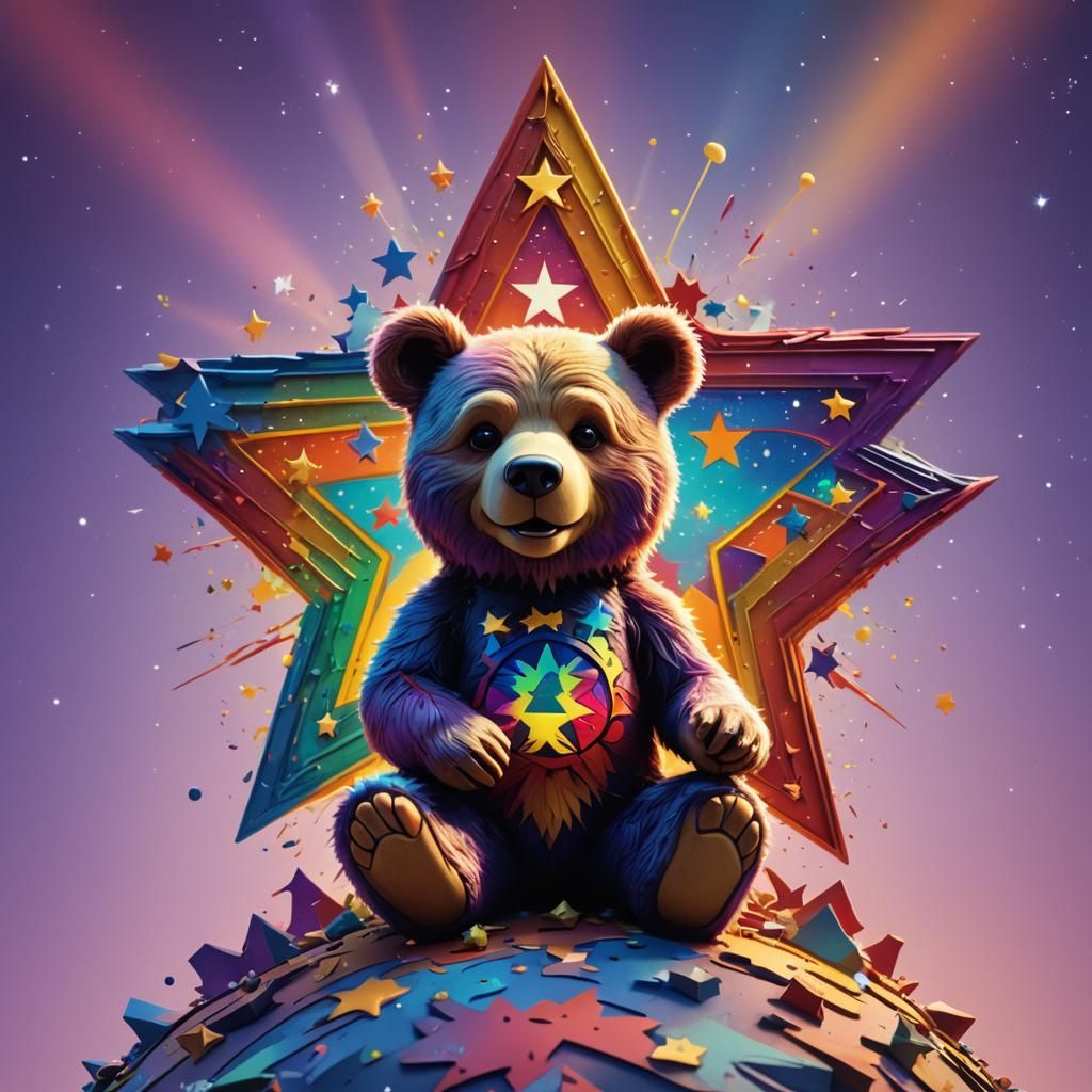 Surreal Cosmic Bear Gratitude in Vibrant Digital Art
