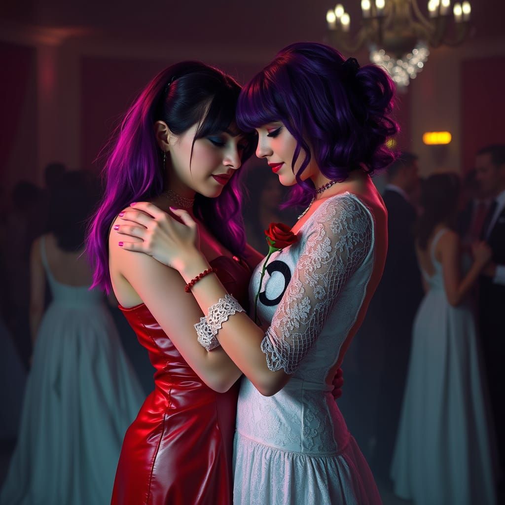 Goth Girls Dancing at High School Prom