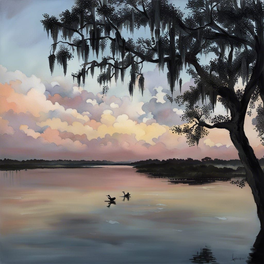 A Serene Bayou Morning in Watercolor